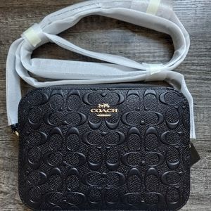 New Coach Mini Camera Crossbody Bag in Black Signature Leather